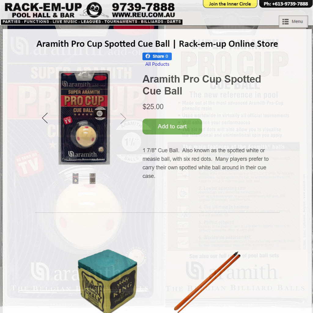 Aramith Pro Cup Spotted Cue Ball Rackemup Pool Hall and Bar Live